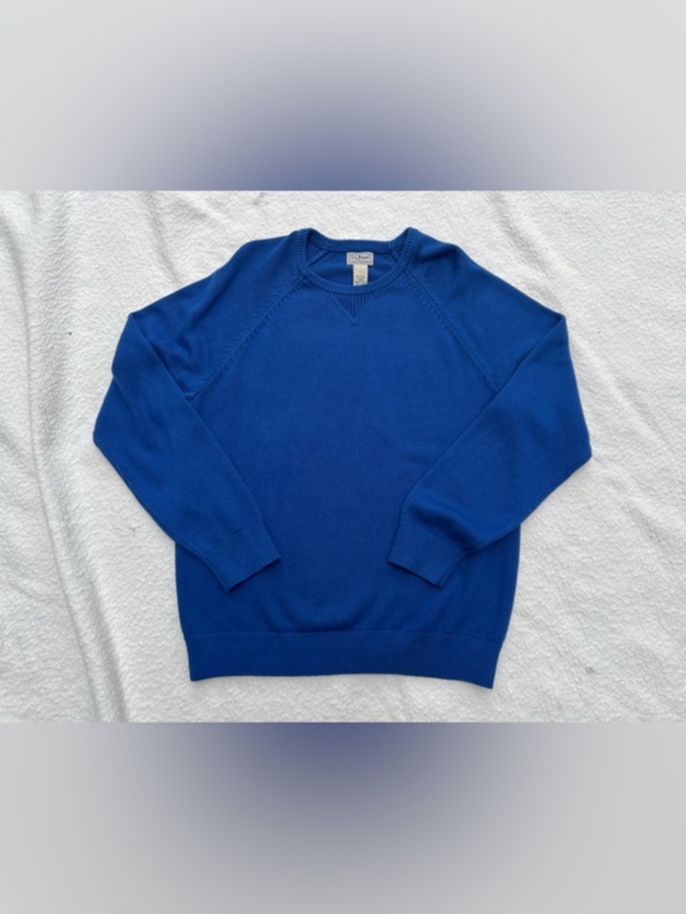 LL‎ Bean Mens M Cotton Cashmere Crewneck Sweater Royal Blue Knit Raglan Pullover